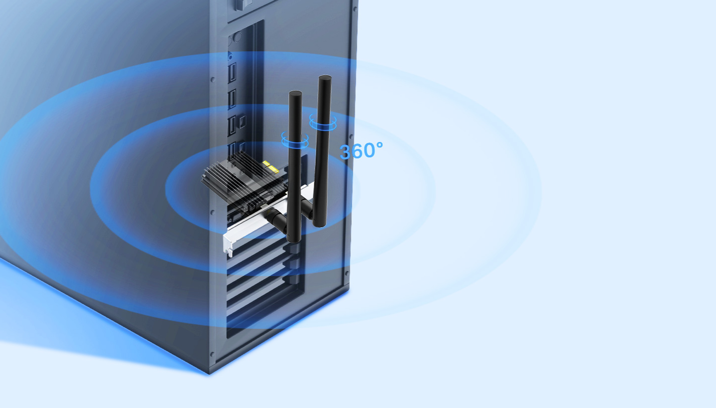 Мрежови адаптер TP-Link Archer TX50E AX3000, 3000 Mbps, 2.4Ghz (574 Mbps)/5GHz (2402 Mbps), PCIe, Bluetooth, 2 външни антени - характеристика 3