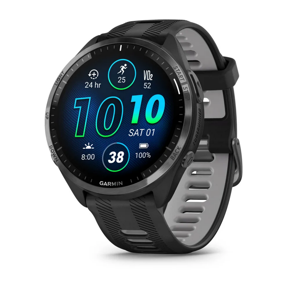 Смарт часовник Garmin Forerunner 965 Carbon Grey DLC Titanium, за бегачи, 35.4 мм (1,4"), AMOLED дисплей, 32GB Flash памет, Bluetooth, Wi-Fi, GPS, до 23 дни време за работа, черен с черна силиконова каишка - характеристика 14