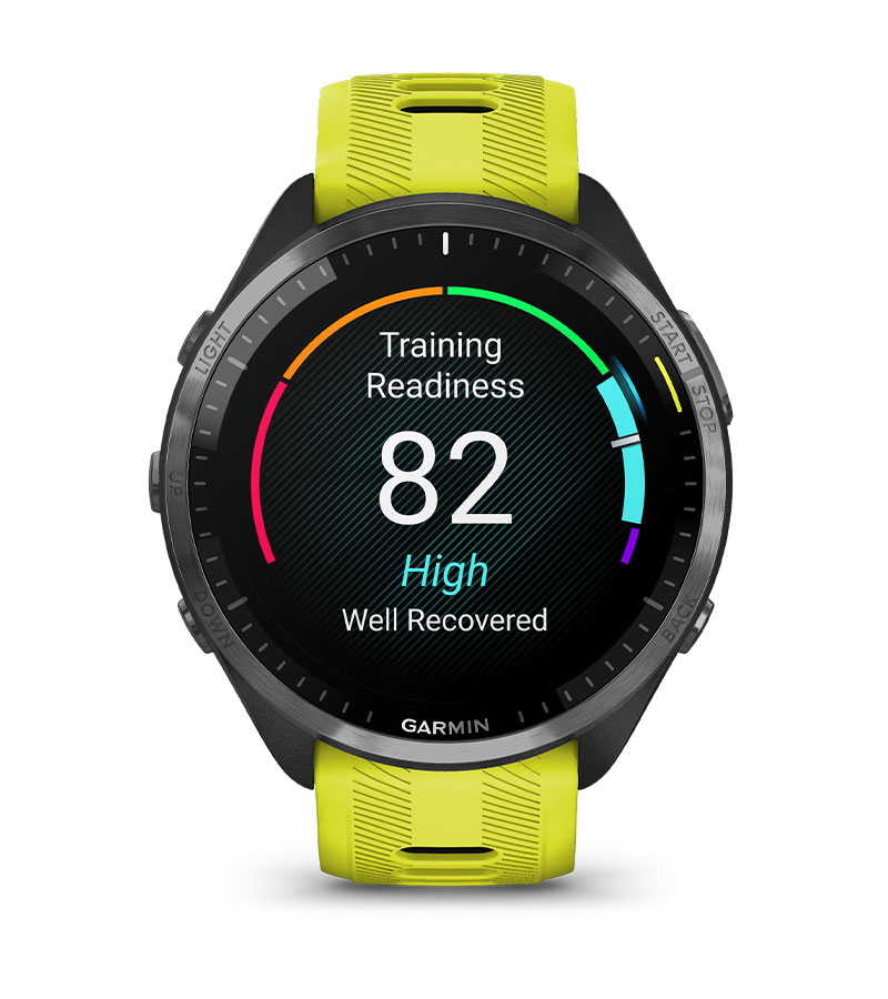 Смарт часовник Garmin Forerunner 965 Carbon Grey DLC Titanium, за бегачи, 35.4 мм (1,4"), AMOLED дисплей, 32GB Flash памет, Bluetooth, Wi-Fi, GPS, до 23 дни време за работа, черен с жълто-черна силиконова каишка - характеристика 15
