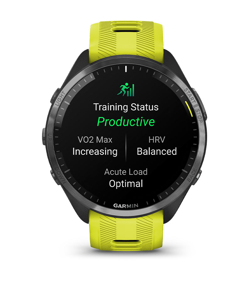 Смарт часовник Garmin Forerunner 965 Carbon Grey DLC Titanium, за бегачи, 35.4 мм (1,4"), AMOLED дисплей, 32GB Flash памет, Bluetooth, Wi-Fi, GPS, до 23 дни време за работа, черен с жълто-черна силиконова каишка - характеристика 16