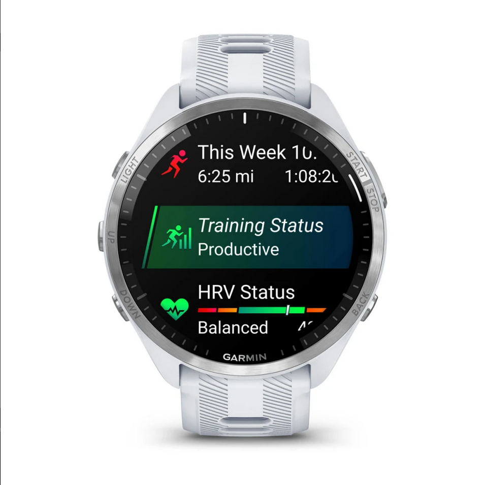 Смарт часовник Garmin Forerunner 965 Whitestone, за бягане, 35,4 мм (1.4"), AMOLED дисплей, 32GB Flash памет, Bluetooth, Wi-Fi, GPS, мониторинг на съня, до 23 дни време за работа, сив корпус със светлосива каишка - характеристика 16