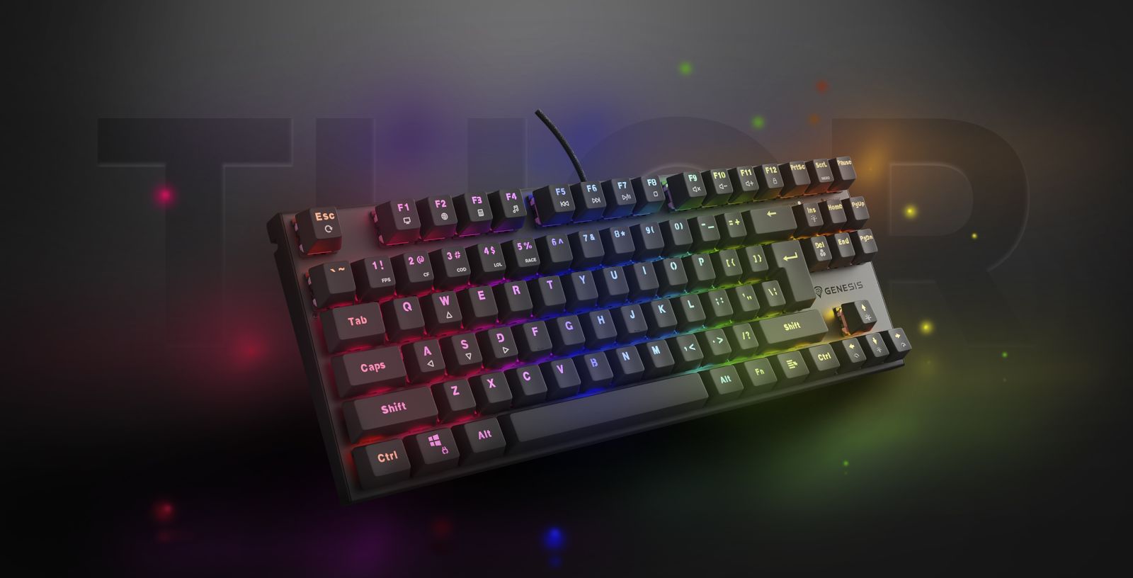 Клавиатура Genesis Thor 303 TKL, механична, Outemu Brown суичове, гейминг, черна, подсветка - характеристика 1
