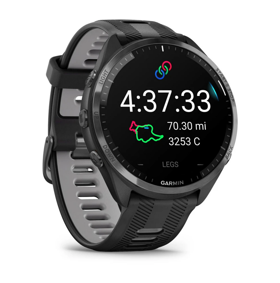 Смарт часовник Garmin Forerunner 965 Carbon Grey DLC Titanium, за бегачи, 35.4 мм (1,4"), AMOLED дисплей, 32GB Flash памет, Bluetooth, Wi-Fi, GPS, до 23 дни време за работа, черен с черна силиконова каишка - характеристика 17