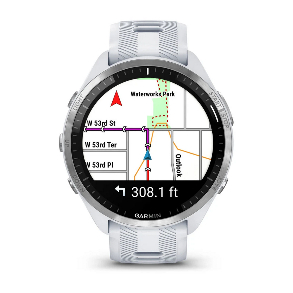 Смарт часовник Garmin Forerunner 965 Whitestone, за бягане, 35,4 мм (1.4"), AMOLED дисплей, 32GB Flash памет, Bluetooth, Wi-Fi, GPS, мониторинг на съня, до 23 дни време за работа, сив корпус със светлосива каишка - характеристика 12