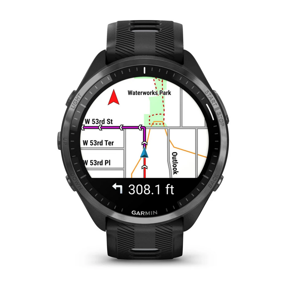 Смарт часовник Garmin Forerunner 965 Carbon Grey DLC Titanium, за бегачи, 35.4 мм (1,4"), AMOLED дисплей, 32GB Flash памет, Bluetooth, Wi-Fi, GPS, до 23 дни време за работа, черен с черна силиконова каишка - характеристика 12