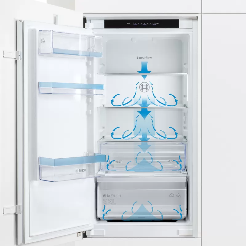 Хладилник с фризер Bosch KIN86VFE0, клас E, 260 л. общ обем, за вграждане, 234kWh/годишно, LED осветление, EcoAirflow, NoFrost, бял - характеристика 2