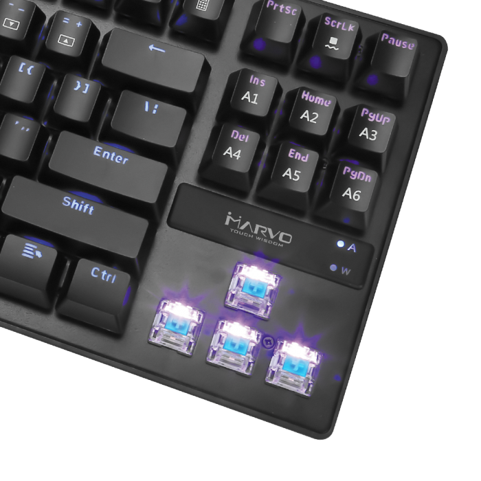 Клавиатура Marvo KG901, гейминг, сини суичове, механична, черна, USB - характеристика 1