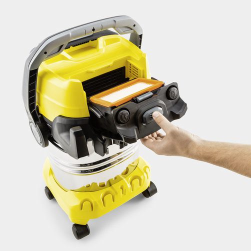 Прахосмукачка Karcher 1.628-360.0, без торба, 1300W, капацитет на контейнера 30 l, филтърна торба, сухо и мокро почистване, жълта - характеристика 4