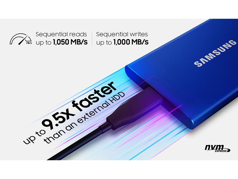 Памет SSD 2TB Samsung T7 (MU-PC2T0H), USB-C 3.2, 2.5"(6.35 cm), скорост на четене 1050 MB/s, скорост на запис 1000 MB/s - характеристика 4