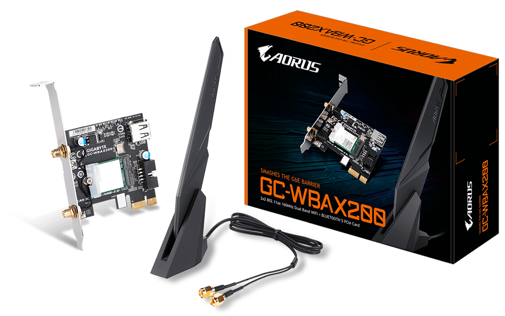 Мрежови адаптер Gigabyte AORUS X200 (GC-WBAX200), 2400Mbps, 2.4GHz/5GHz, PCIe, Bluetooth, 1 външна антена, черен - характеристика 1