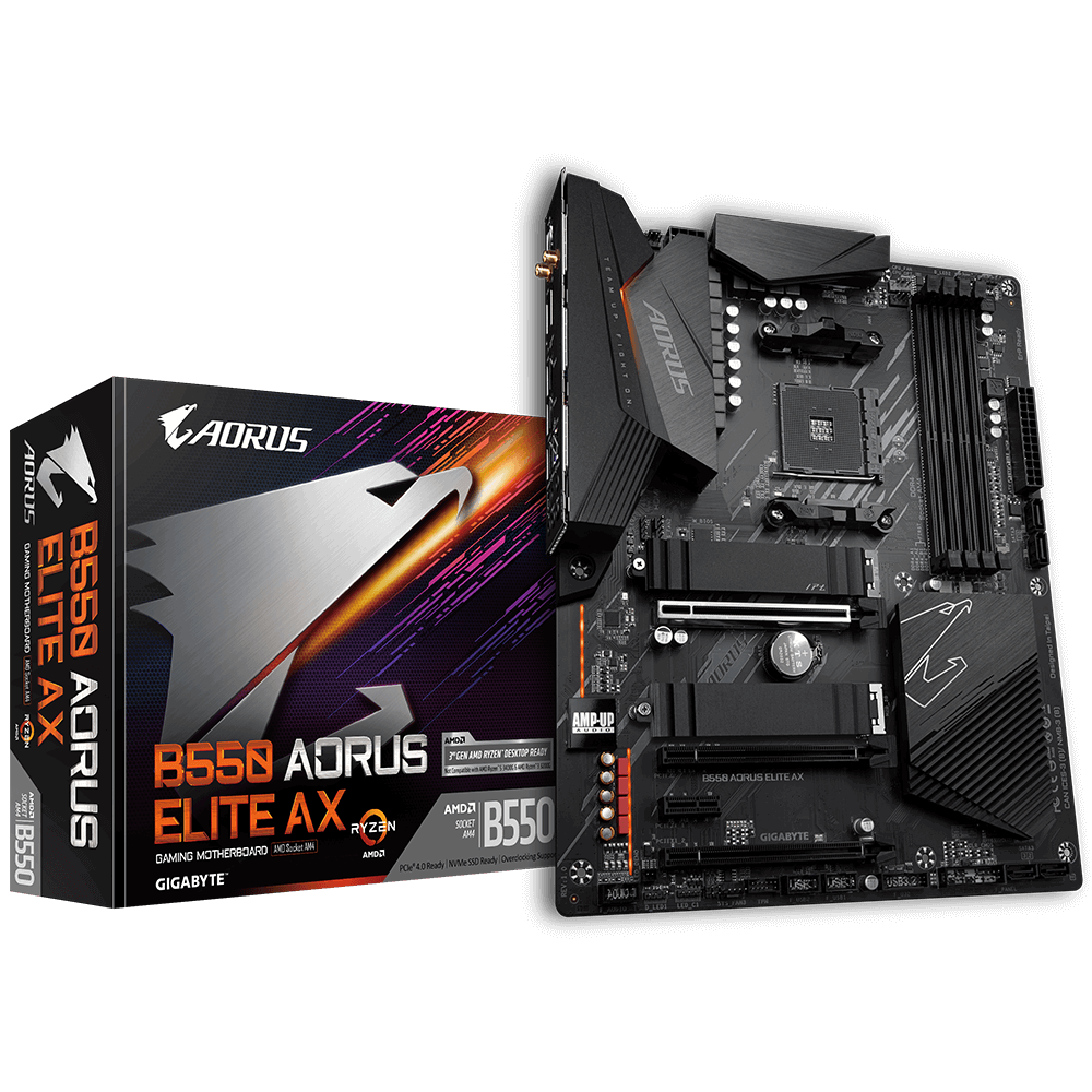 Дънна платка Gigabyte B550 AORUS ELITE AX, AM4, B550, DDR4, PCI-E 4.0, (DP&HDMI), 4x SATA 6Gb/s, 2x M.2, USB 3.2 Gen 2, Wi-Fi, Bluetooth, ATX - характеристика 1