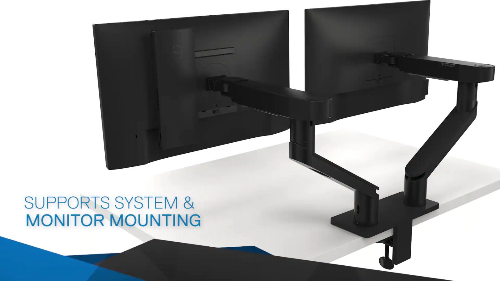 Стойка за монитор Dell Dual Monitor Arm MDA20 (482-BBDL-14), за плот, до 19-27", VESA до 100x100, до 10kg, регулируема, за 2 бр. монитора, черна - характеристика 1