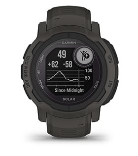 Смарт часовник Garmin Instinct 2 Camo Edition Graphite, два прозореца 0.9" x 0.9" MIP дисплей, 32MB вградена памет, GPS, водоустойчив 10 ATM, Bluetooth, ANT+, до 28 дни време за работа, компас, тъмносив - характеристика 24
