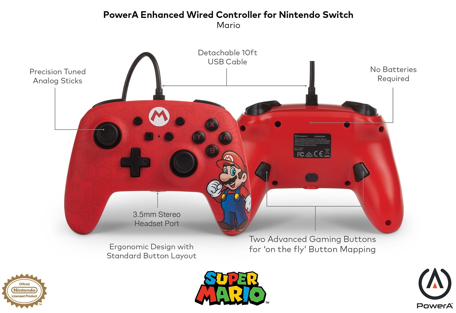 Геймпад PowerA Enhanced Mario за Nintendo Switch, жичен, червен - характеристика 1