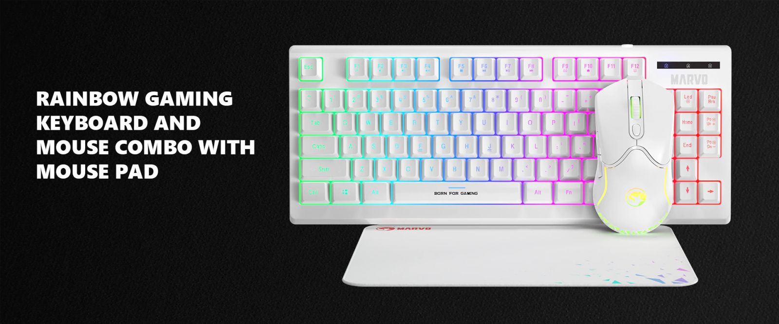 Комплект клавиатура, мишка и пад Marvo CM310 White, подсветка, мишка (3200 dpi), USB, бели - характеристика 1