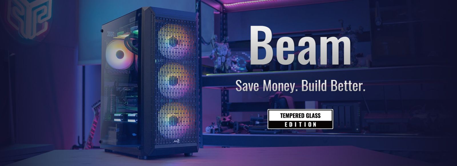 Кутия AeroCool Beam V2 (BEAM-G-BK-V2), ATX/mATX/mITX, 1x USB 3.0, с прозорец, черна, без захранване - характеристика 1