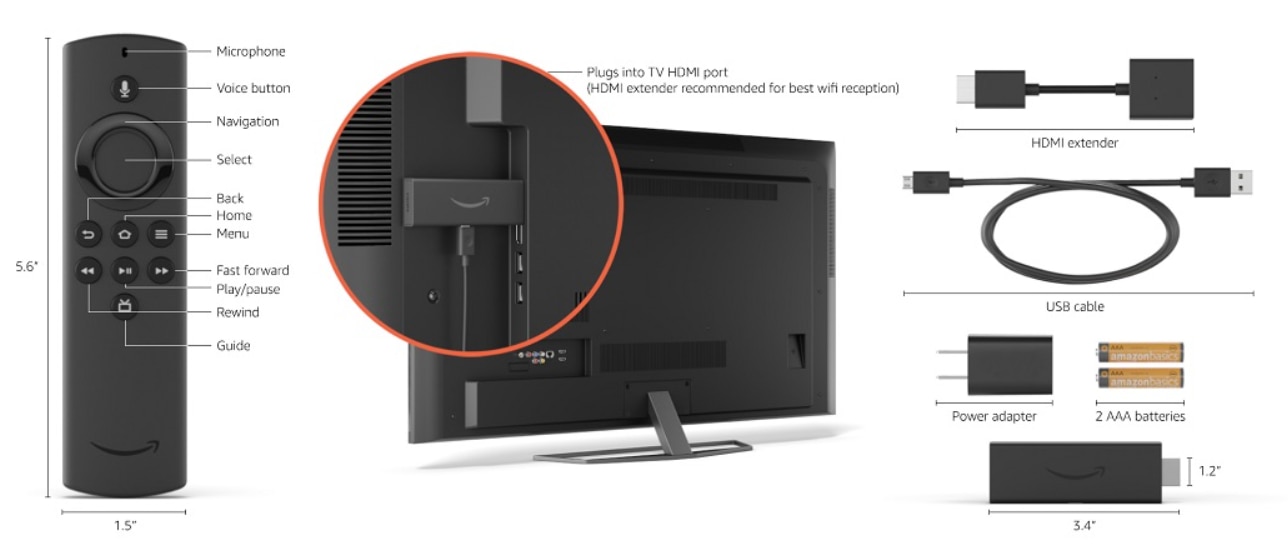 Медиа плейър Amazon Fire TV Stick Lite 2020 (B07ZZVWB4L), 1.7 GHz четириядрен процесор, 8GB Flash памет, Wi-Fi, Bluetooth, HDMI, USB, черен - характеристика 1