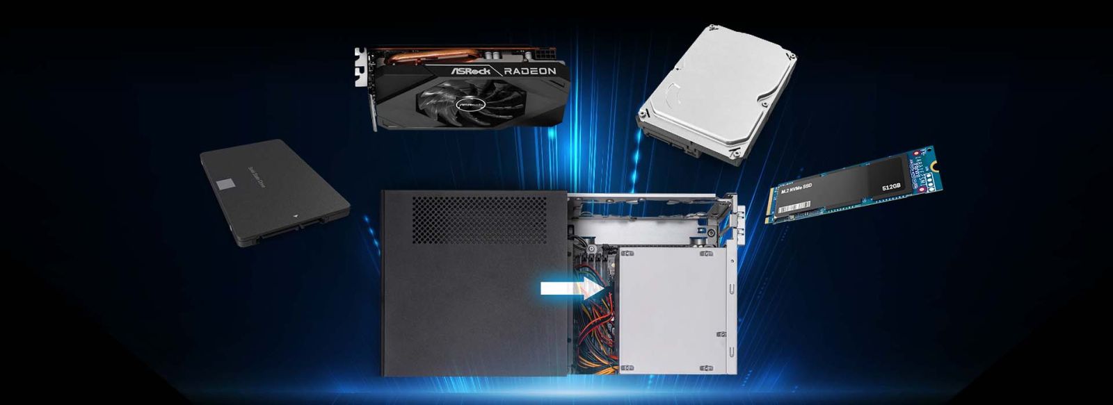 Мини компютър Barebone ASRock DeskMeet X300, поддържа AMD AM4 Socket Ryzen, 4x DDR4-3200MHz, 2x SATA 6Gb, 1x Ultra M.2 (2280), 1x Gigabit LAN, DisplayPort, HDMI, VGA - характеристика 7
