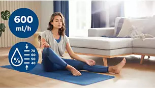 Пречиствател и овлажнител на въздух Philips AC2729/10, за помещения до 80 м², капацитет на резервоара 3500мл, 600 мл/ч скорост на овлажняване, 3 настройки на скоростта +турбо, технология AeraSense, бял - характеристика 5