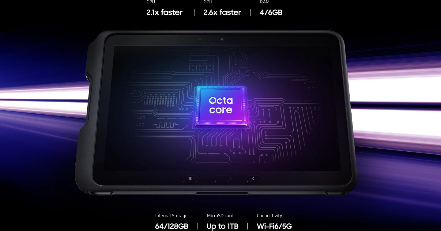 Таблет Samsung Galaxy Tab Active4 Pro (SM-T636BZKEEEE)(черен), 5G, 10.1" (25.65 cm) TFT WUXGA дисплей, осемядрен 2.4GHz процесор, 6GB RAM, 128GB Flash памет (+ microSD слот), 13.0 & 8.0 MP камера, Android, 674g - характеристика 3