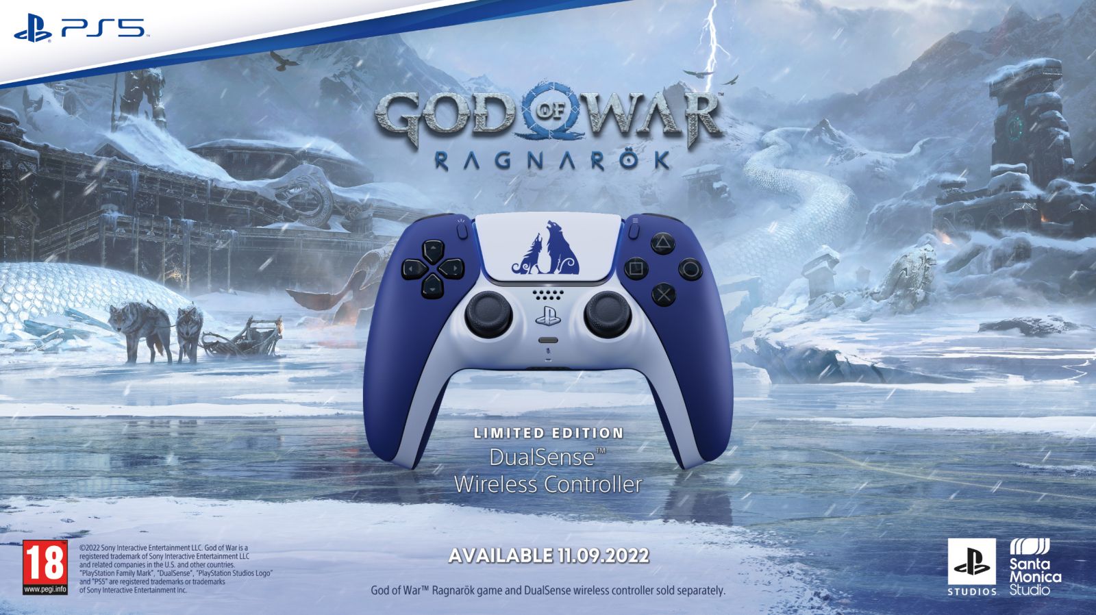 Геймпад Sony PlayStation DualSense Wireless - God of War Ragnarok Limited Edition, за PlayStation 5, Wireless, синьо-бял - характеристика 1