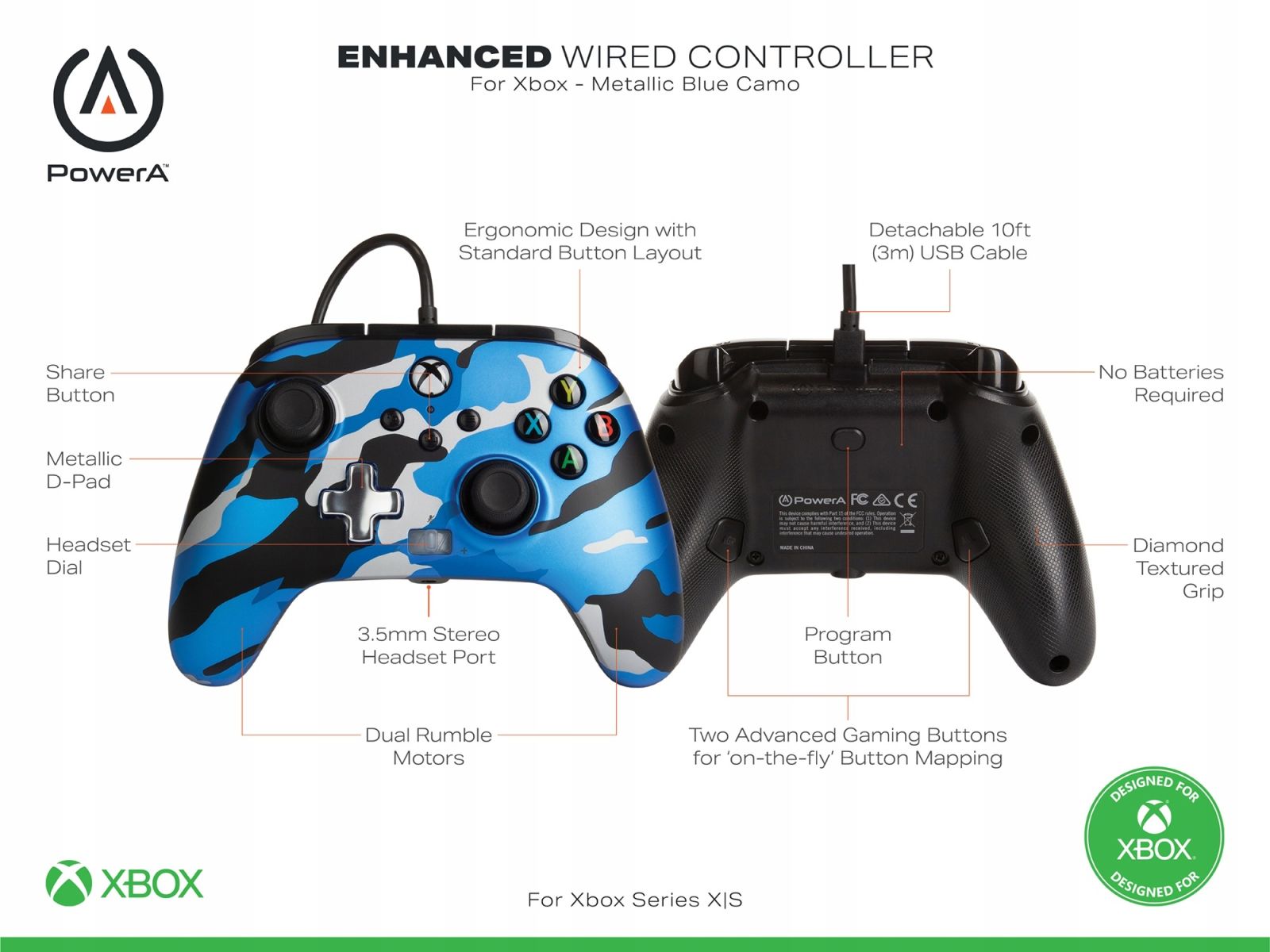 Геймпад PowerA Enhanced Blue Camo за Xbox One/Series X/S, USB, син - характеристика 1