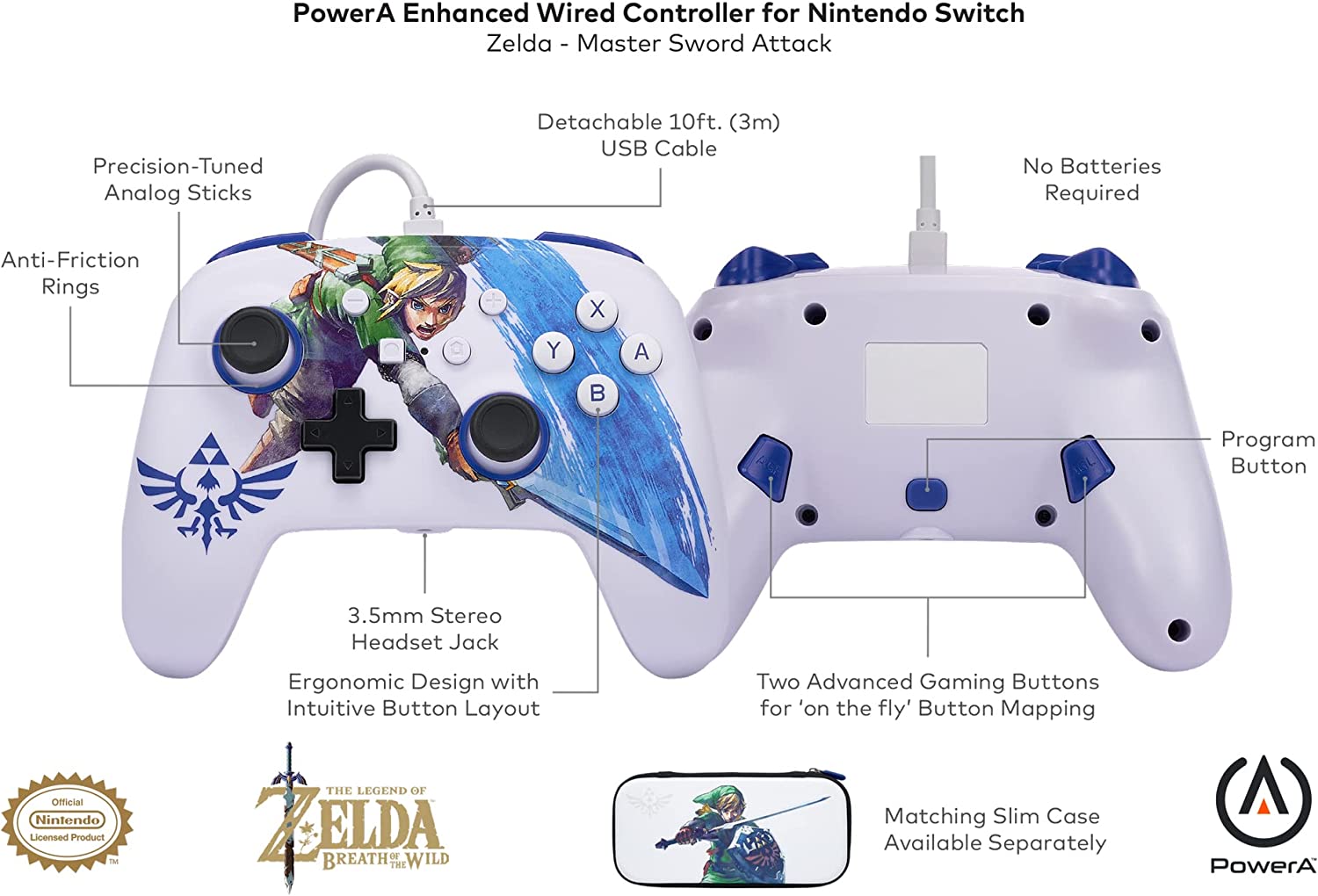 Геймпад PowerA Enhanced Master Sword Attack за Nintendo Switch, жичен, USB, синьо-бял - характеристика 1