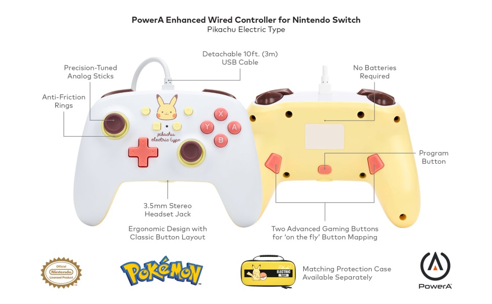Геймпад PowerA Enhanced Pikachu Electric Type за Nintendo Switch, жичен, бял - характеристика 1