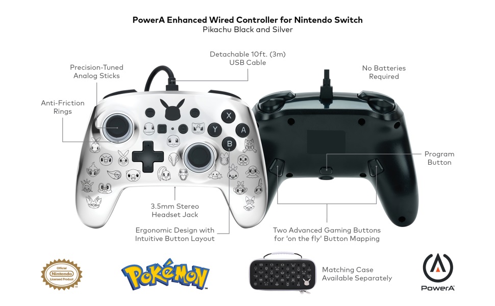 Геймпад PowerA Enhanced 25th аAnniversary Pikachu за Nintendo Switch, жичен, черно-бял - характеристика 1