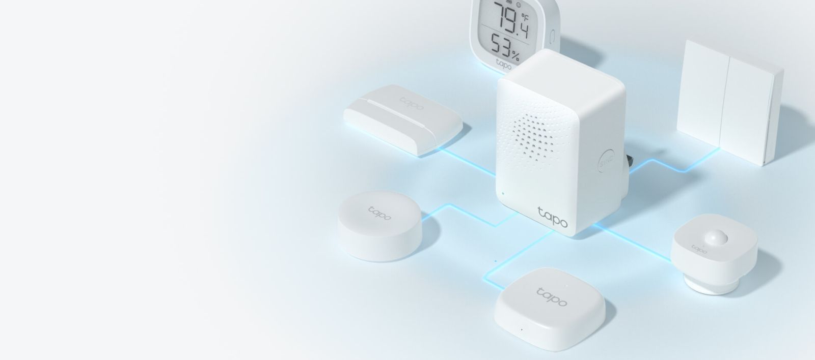 Смарт контролер TP-Link Tapo H100 Hub, интелигентна аларма, координира се с интелигентните сензори Tapo, може да се свърже с до 64 интелигентни устройства, звънец, Wi-Fi, бял - характеристика 3
