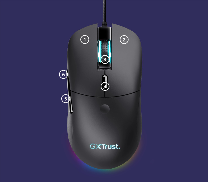 Мишка TRUST GXT 981 Redex, оптична (10000 dpi), гейминг, 6 програмируеми бутона, RGB подсветка, USB, черна - характеристика 5