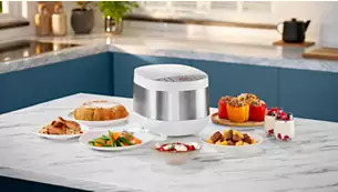 Мултифункционален уред за готвене Philips HD4713/40, 1300W, 60 програми, 6 литра, 3D система за нагряване, 5-слоен съд за готвене, бял - характеристика 7