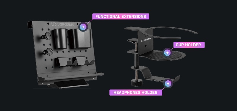 Компютърно бюро Ultradesk Space XXL V2, 144 x 70 x 76 cm, отделение за кабели, поставка за слушалки и чаша, LED RGB, регулируеми крачета, черно - характеристика 5