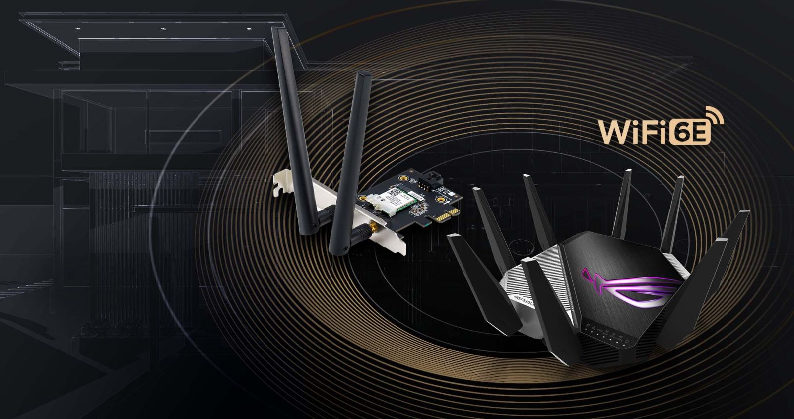 Мрежови адаптер Asus PCE-AXE5400, 3000Mbps, Wireless AX, 2.4GHz (574Mbps)/5GHz (2402Mbps), PCIe, Bluetooth 5.2, 2 външни антени - характеристика 1