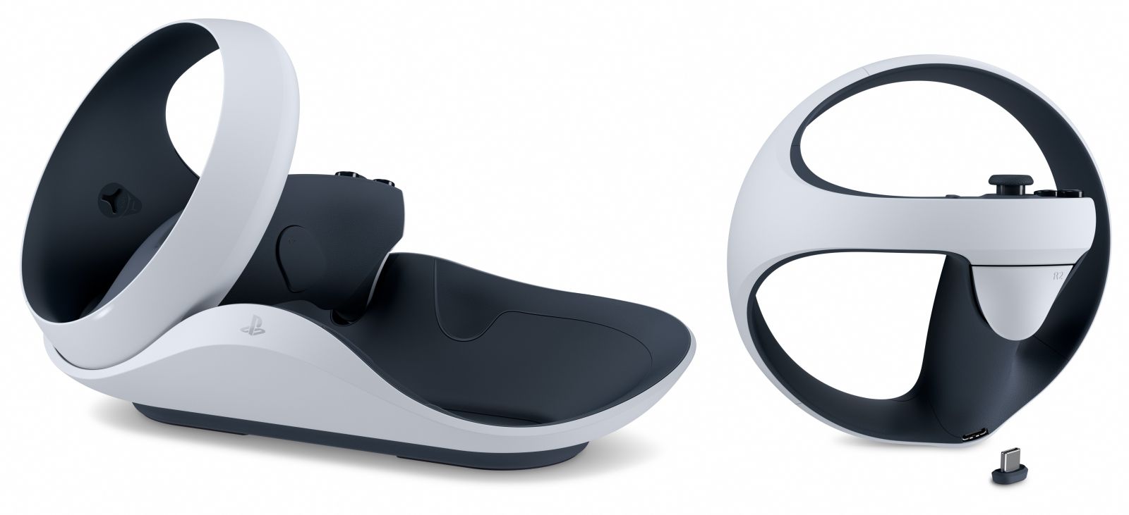Поставка за зареждане на контролери PlayStation VR2 Sense, зарежда ляв и десен контролер едновременно, дизайн с щракване, черно-бяла - характеристика 2