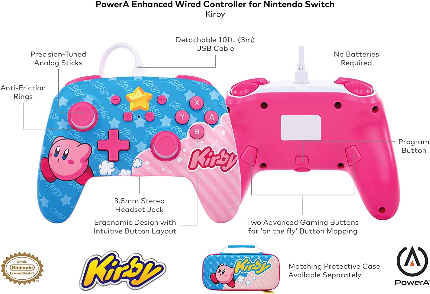 Геймпад PowerA Enhanced Kirby, за Nintendo Switch, розово-син - характеристика 1