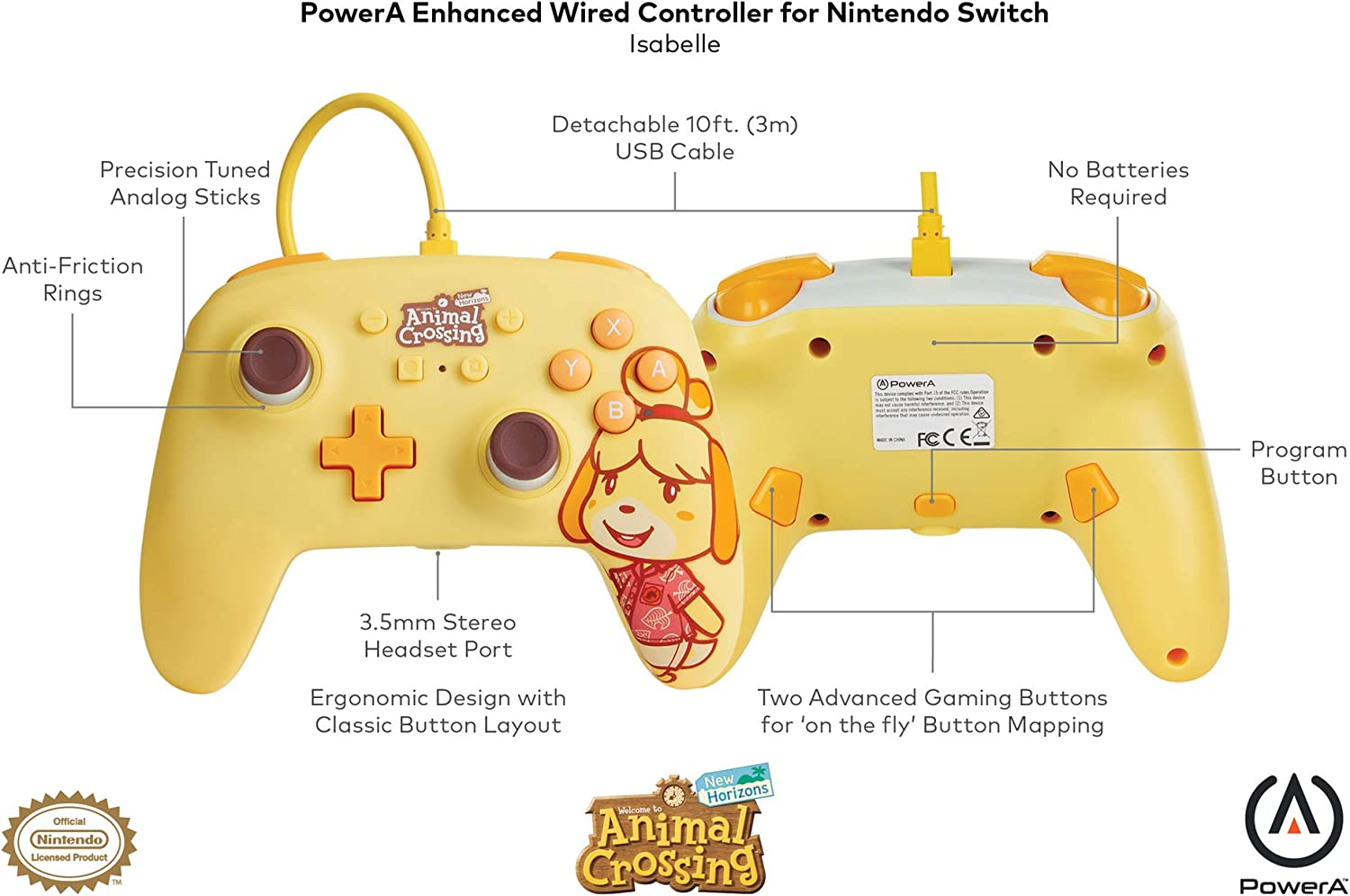 Геймпад PowerA Enhanced Animal Crossing Isabelle, за Nintendo Switch, жълт - характеристика 1