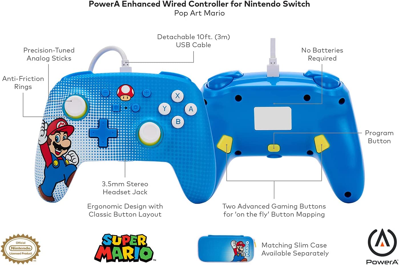 Геймпад PowerA Enhanced Mario Pop Art, за Nintendo Switch, син - характеристика 1