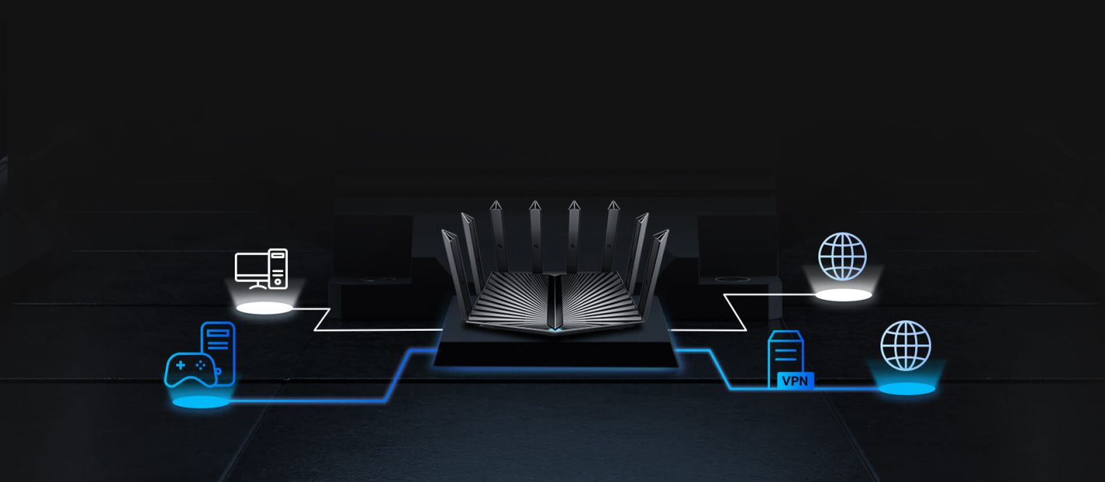 Рутер TP-Link Archer AX95 AX7800, 7800Mbps, 2.4 GHz (574 Mbps) + 5 GHz (2402 Mbps) + 5 GHz (4804 Mbps), Wireless AX, 3x 10/100/1000 LAN, 1x 10/100/1000, LAN/WAN, 1x 100/1000/2500 LAN/WAN, 1x USB 3.0, 1x USB 2.0, 8x външни антени - характеристика 6