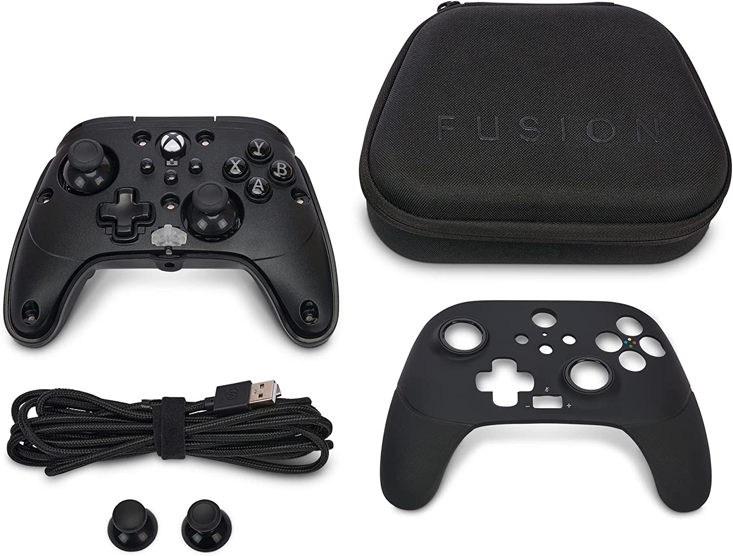 Геймпад PowerA Fusion Pro 3 за Xbox Series X/S, жичен, USB, сменяем преден панел, сменяеми аналогови стикове, защитен калъф, бял/черен - характеристика 1