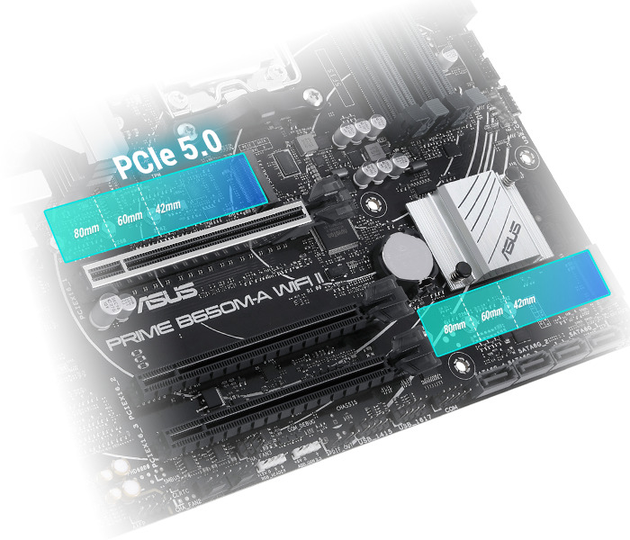 Дънна платка Asus PRIME B650M WI-FI II, B650, AM5, DDR5, PCI-E 4.0, (DP&HDMI&VGA), 4x SATA 6Gb/s, 2x M.2, 1x USB 3.2 Gen1 Type-C, Wi-Fi, Bluetooth, mATX - характеристика 3
