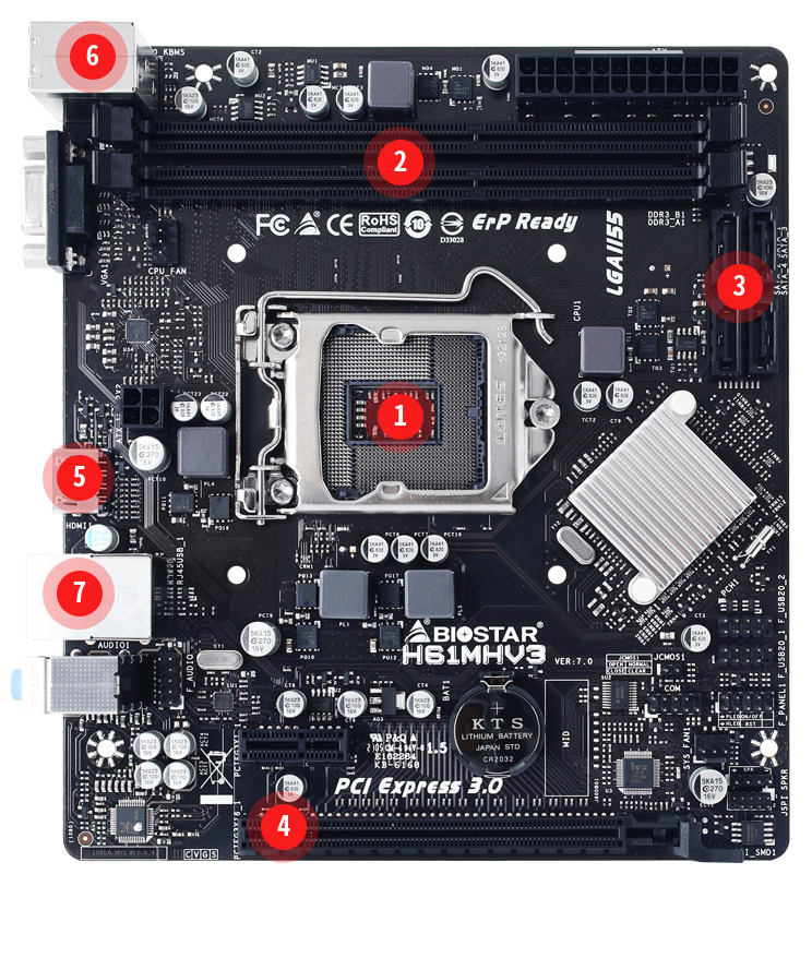 Дънна платка Biostar H61MHV3, H61, LGA1155, DDR3, PCI-E (HDMI&D-Sub) 4x SATA 6Gb/s, 4x USB 2.0, Micro ATX - характеристика 1