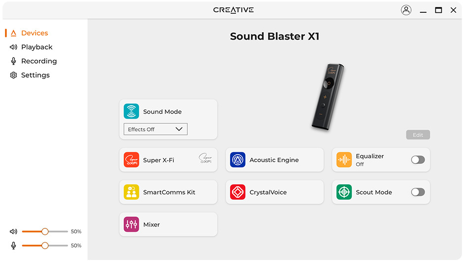 Външна звукова карта Creative Sound Blaster X1, 2.0, USB-C, AUX, 115dB, 7.1 Surround, X-Fi, SmartComms Kit, Sound Blaster Acoustic Engine, Super X-Fi - характеристика 5