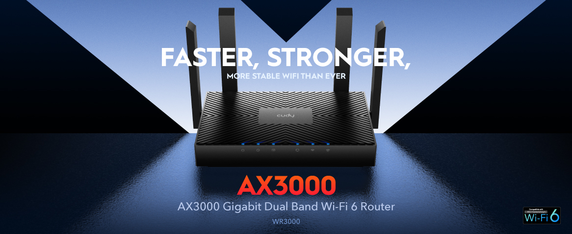 Рутер Cudy WR3000, 3000Mbps, 2.4GHz(574Mbps)/5GHz(2402Mbps), Wireless AX, 3x LAN 10/100/1000, 1x WAN 10/100/1000, 4x външни антени, MU-MIMO - характеристика 1