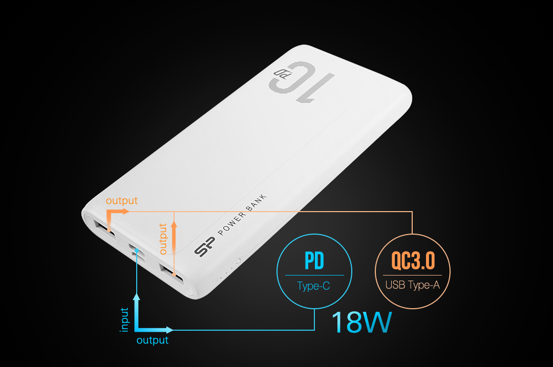 Външна батерия/power bank/ Silicon Power QP15, 10 000mAh, черна, 2x USB-A, 1x USB-C - характеристика 2