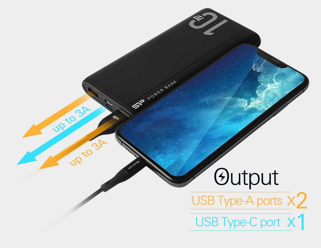 Външна батерия/power bank/ Silicon Power QP15, 10 000mAh, черна, 2x USB-A, 1x USB-C - характеристика 4