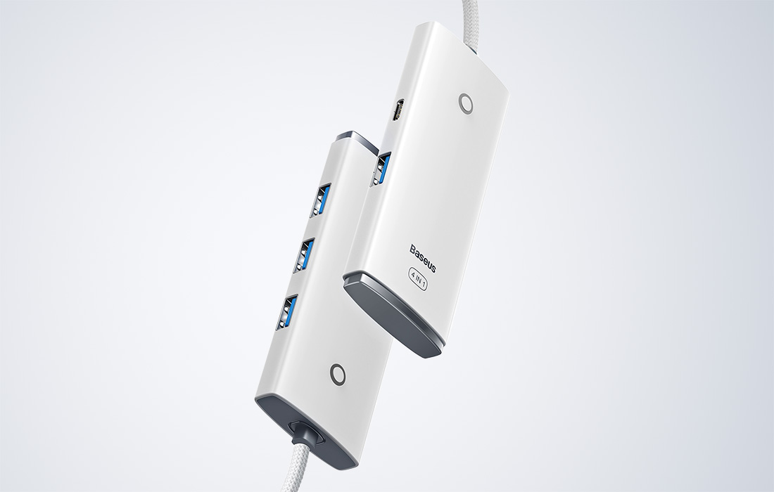 USB Хъб Baseus WKQX030302, 5 порта, от USB Type-C към 4x USB 3.0 Type-A, 1x USB Type-C, бял - характеристика 1