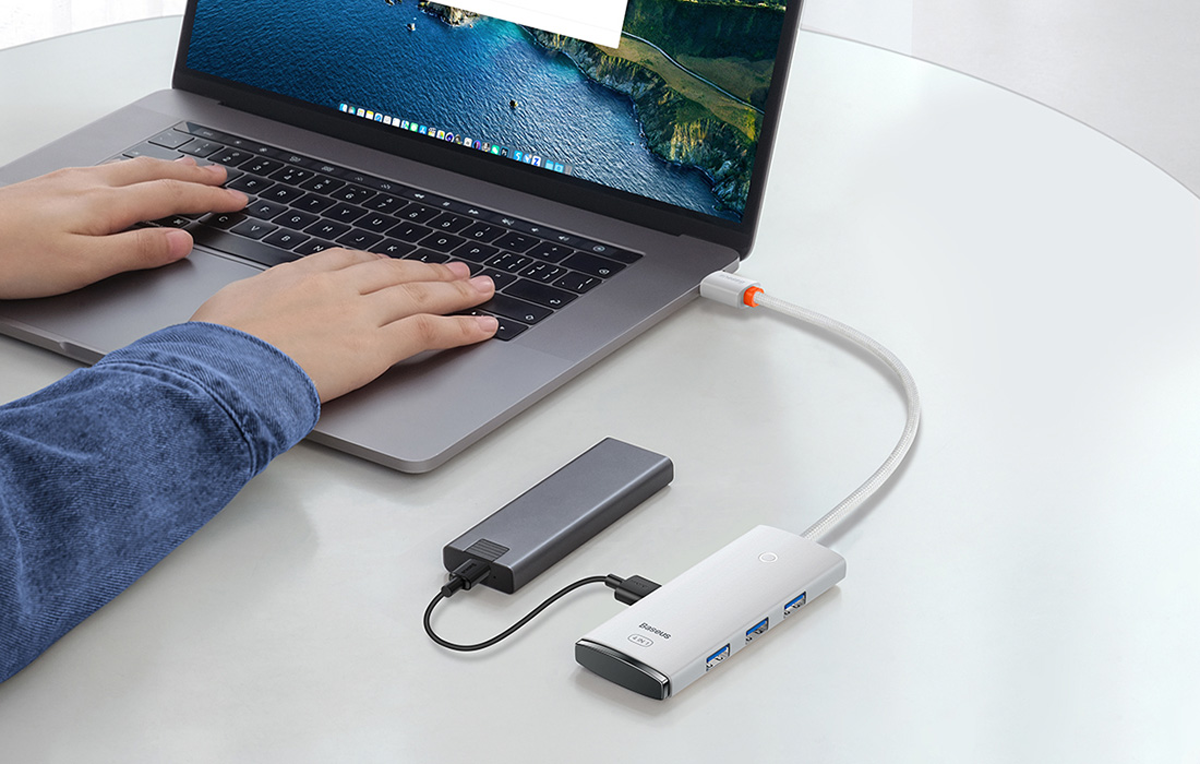 USB Хъб Baseus WKQX030302, 5 порта, от USB Type-C към 4x USB 3.0 Type-A, 1x USB Type-C, бял - характеристика 3