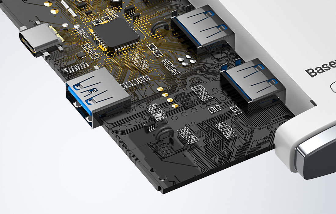 USB Хъб Baseus WKQX030302, 5 порта, от USB Type-C към 4x USB 3.0 Type-A, 1x USB Type-C, бял - характеристика 6