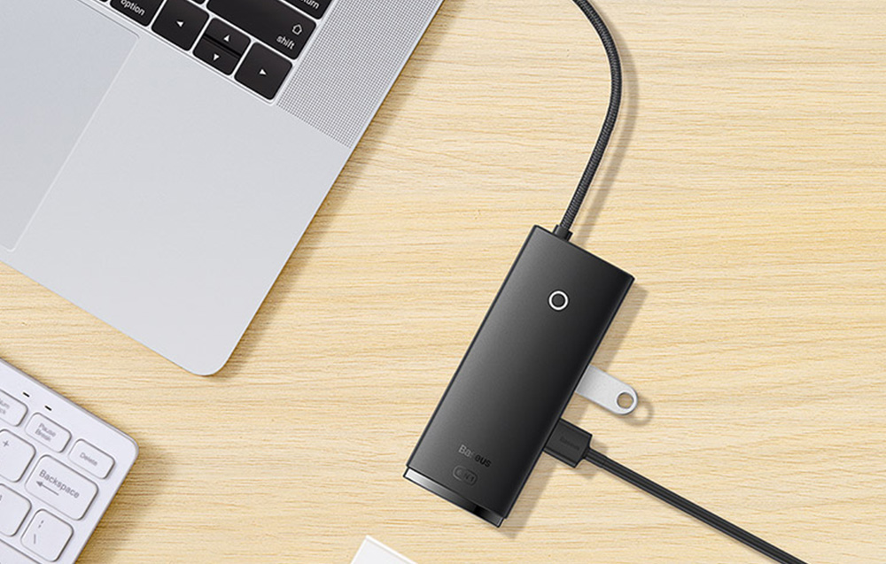 Докинг станция Baseus WKQX080301, от USB C към 1x USB C (PD), 2x USB A, 1x HDMI, 1x SD/MicroSD четец, черна - характеристика 1